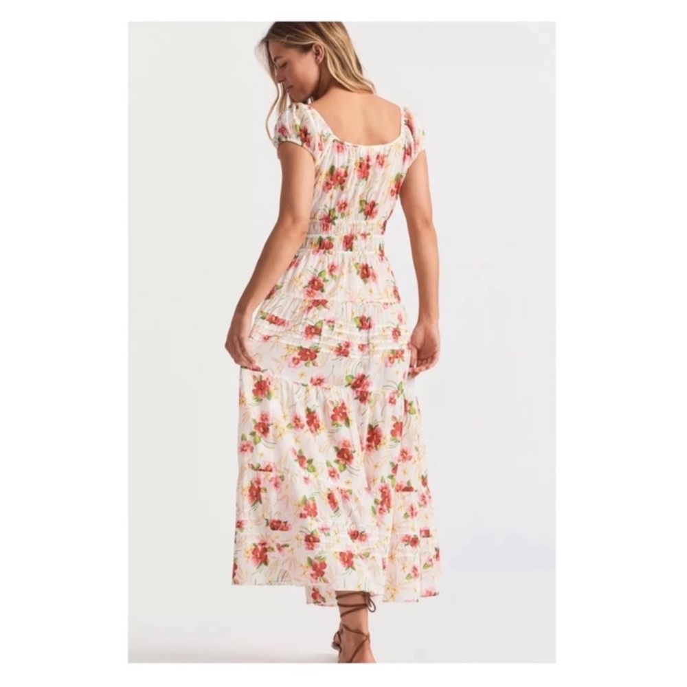 New! LoveShackFancy Magdalene Floral Ruffle Cotton Midi Dress in Pink Hibiscus - Picture 8 of 16